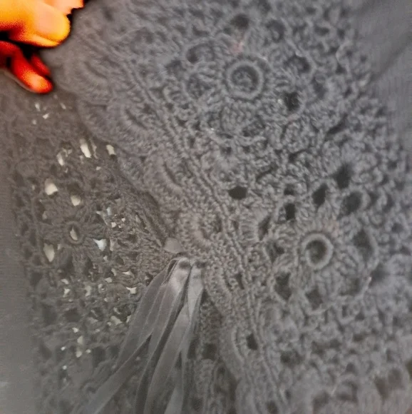 NANETTE LEPORE black cotton crochet knit cut out short sleeve cover up dress M - Picture 4 of 10